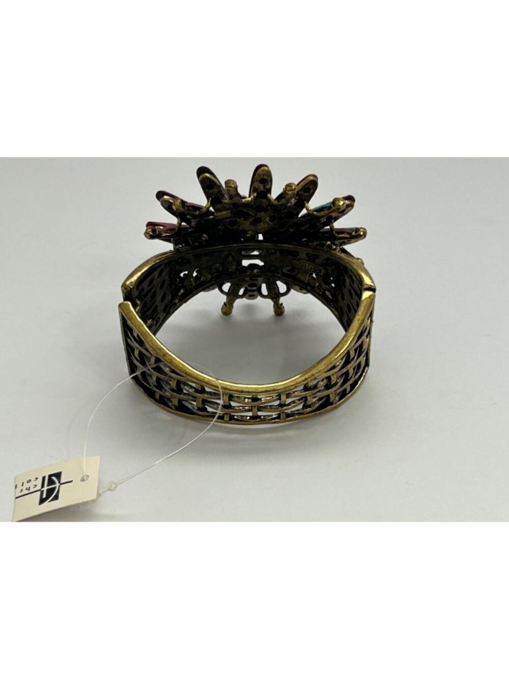 Vintage SDLZ Colorful Rhinestone Flower Faceted Cuff Bracelet Gold-Tone Costume - Picture 6 of 8